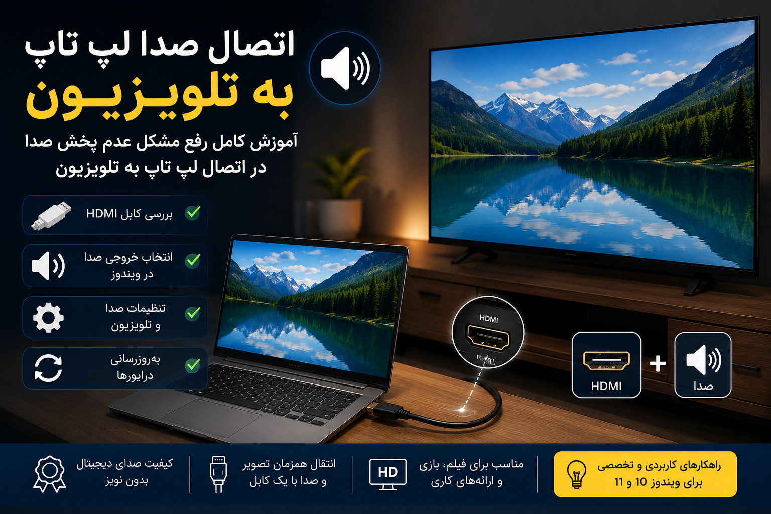 چرا صدای لپ تاپ به تلویزیون منتقل نمی‌شود؟ راهنمای کامل رفع مشکل HDMI