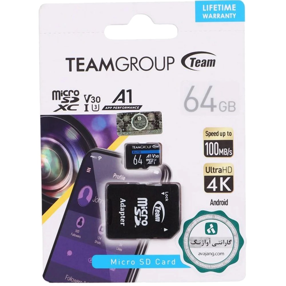 مموری کارت TeamGroup A1 64GB 100MB/s 64GB + خشاب